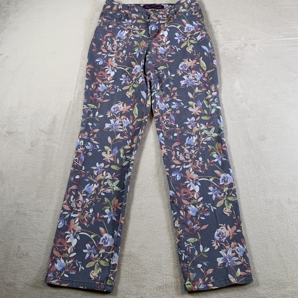 Gloria Vanderbilt Pants Womens 4 Gray Floral Amanda Straight Leg Stretch Cotton‎ - Picture 1 of 14
